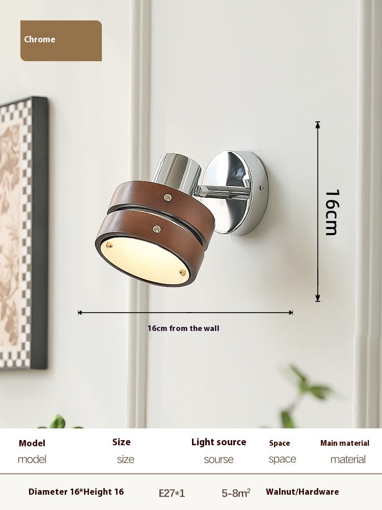 Stylish walnut wood wall lamp in a living room background
