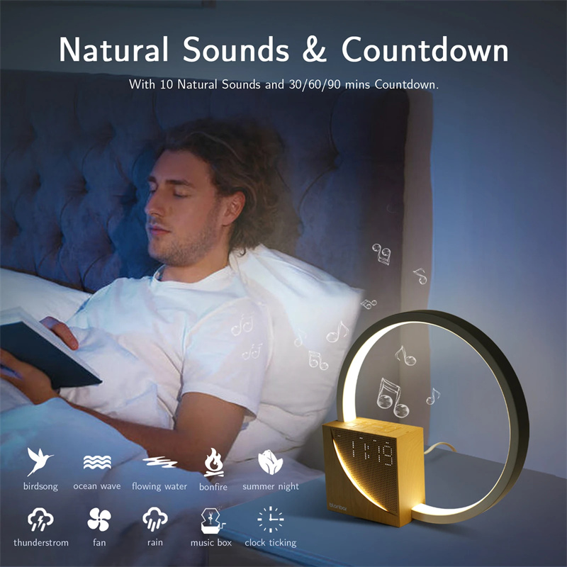 Bedroom night lamp with adjustable brightness, nature audio, and elegant decor design